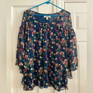 ELLA MOON sheer floral top Sz L